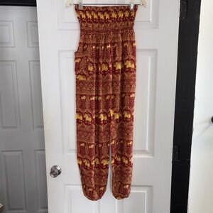 Women's Red and Gold Elephant Print Joggers